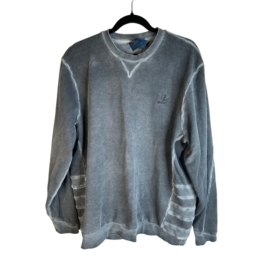 Adidas Men's Grey Acid Wash Trefoil Crewneck‎ Pullover Sweatshirt Size Large